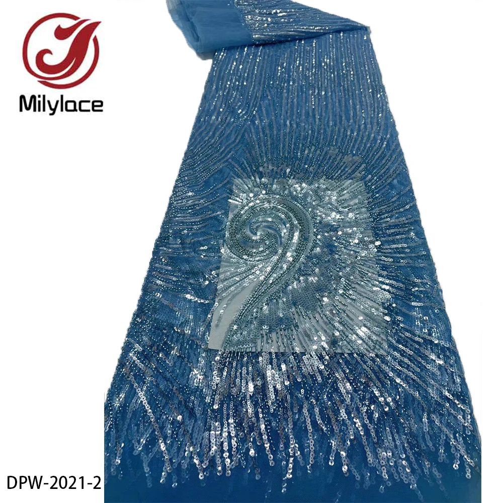 

African Lace Fabric 2020 High Quality Lace Sequins & Embroidered African Dress Women Wedding Lace Fabric 5 Yards DPW-2021