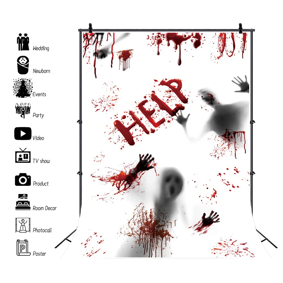 

Bloody Happy Halloween Backdrop Horror Terrible Ghost Backdrop for Halloween Party Supplies Blood Splatter Background Photoshoot