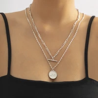 lacteo fashion silver color love coin pendant necklaces set for women men double chain necklaces party jewelry accessories