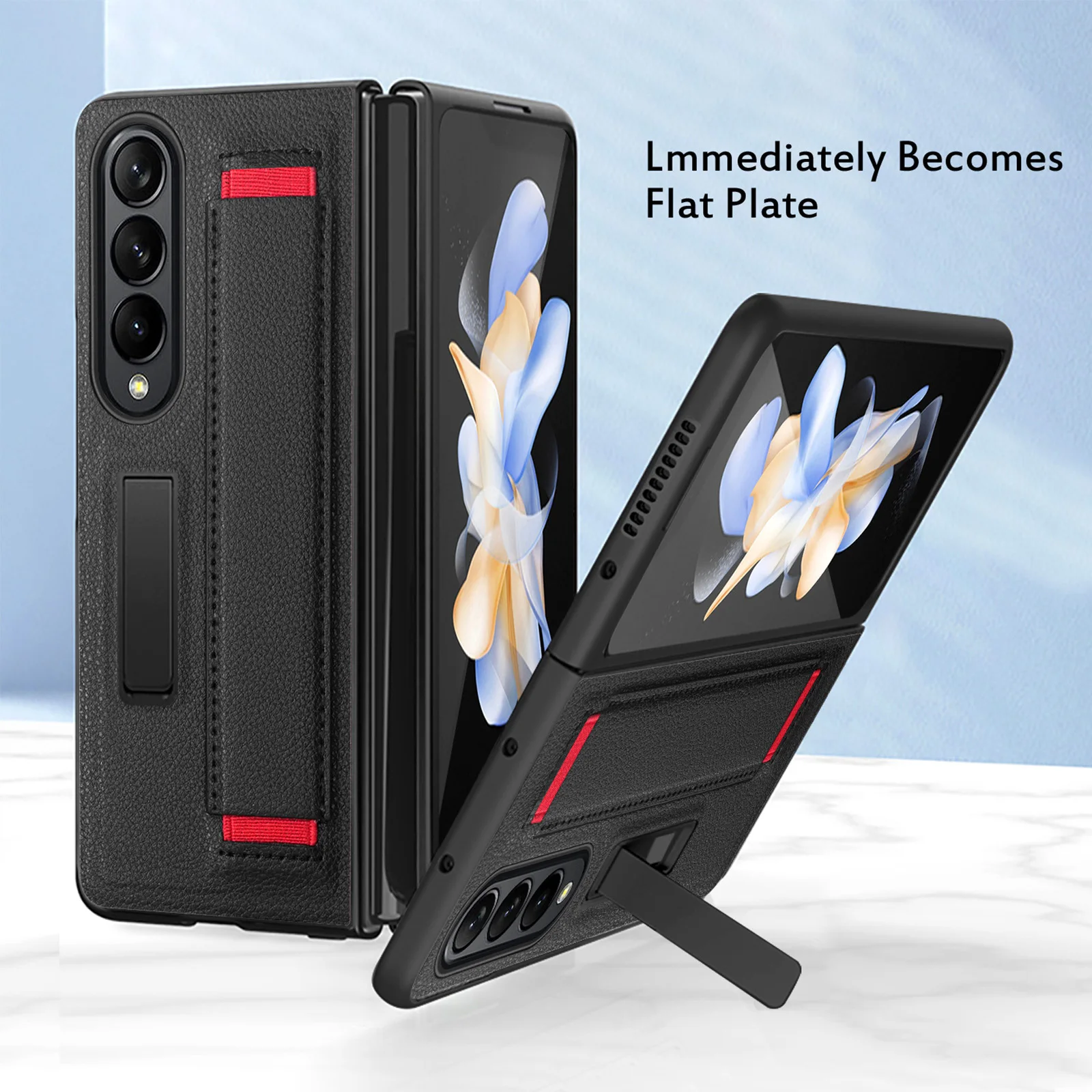 

Роскошный чехол из искусственной кожи для Samsung Galaxy Z Fold 3 4 Funda с ремешком на запястье 360 полная защита корпуса чехол для телефона с подставкой