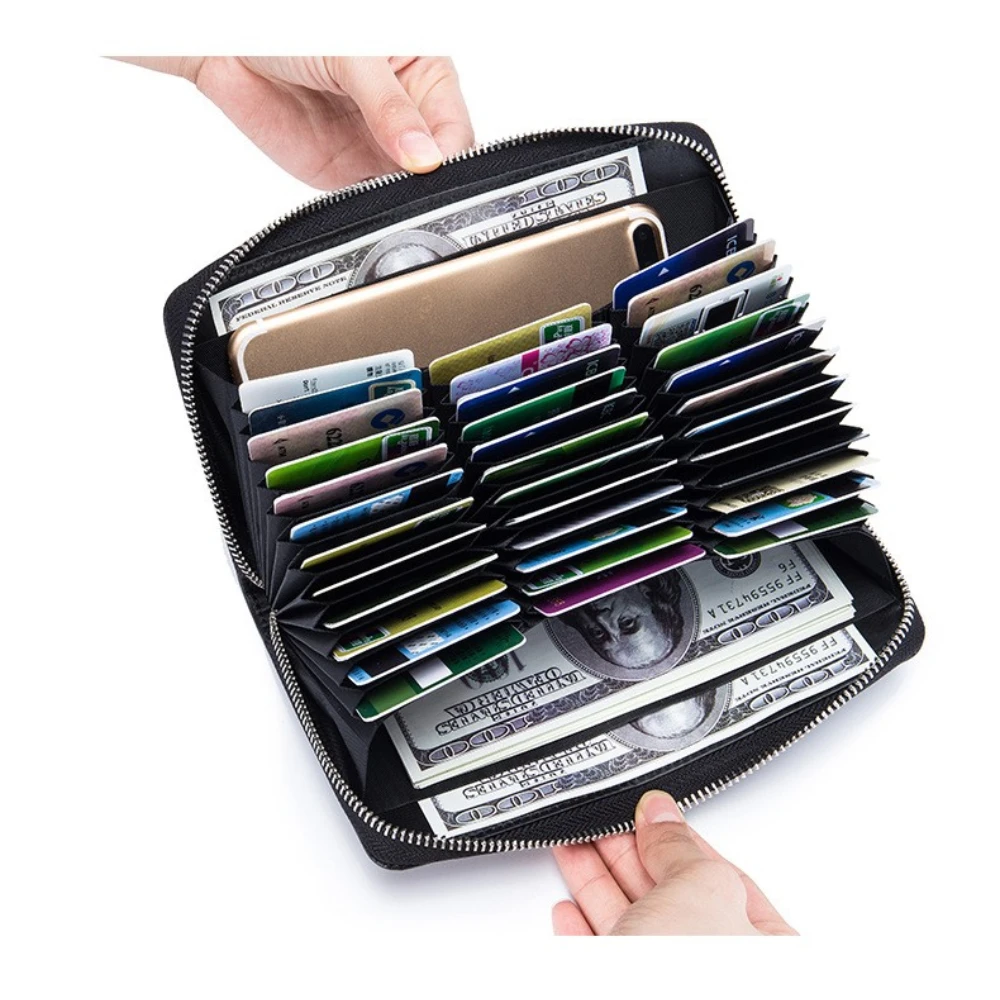 

Leather Organ 2 Bill Slots 36 Card Slots Long Wallet Passport Multi-card Multi-function Men Women Large Capacity