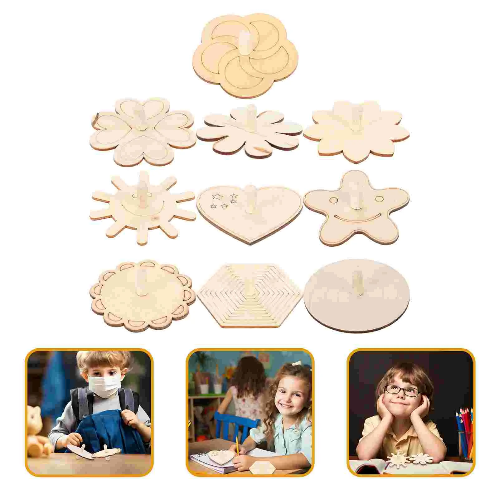 

10 Pcs Kids Education Toys Wooden Unfinished Gyro Hexagon Educational for Colorful Tops Children Funny