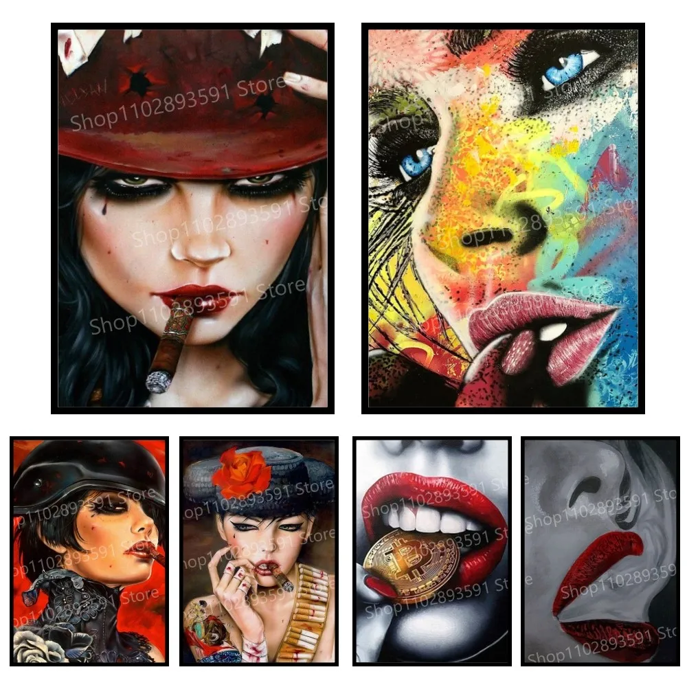 

Graffiti Abstract Banknote Mouth Sexy Woman Smoking Poster Paper Print Home Entrance Bar Restaurant Cafe Art Painting Decoration