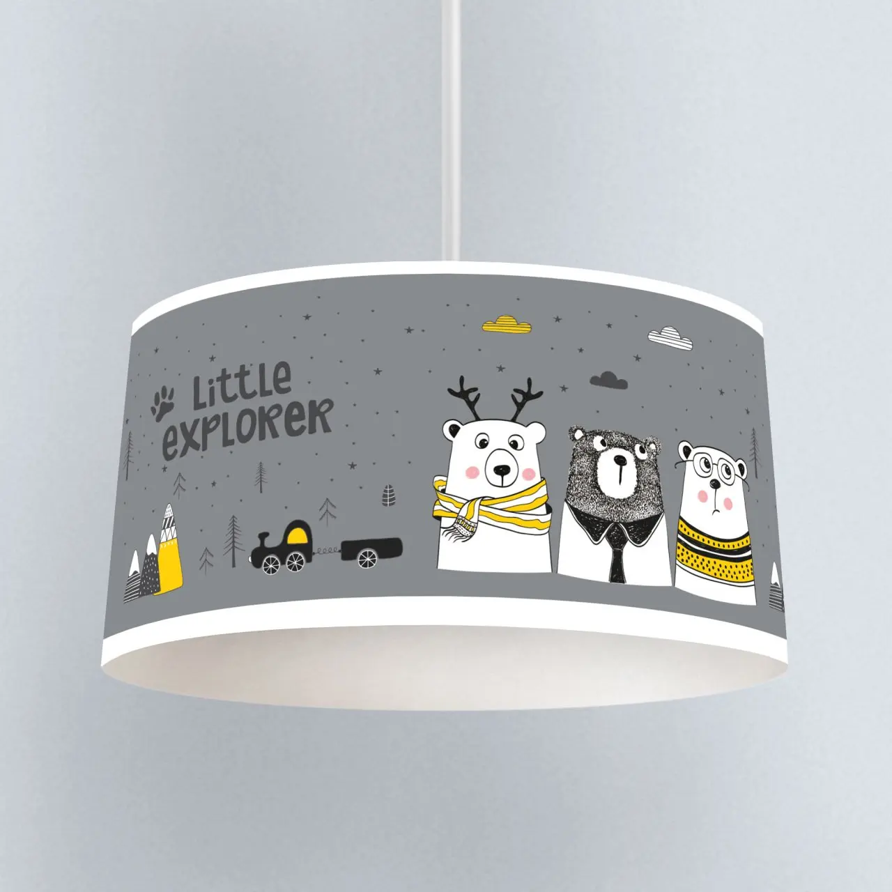 

Cute Explorer Bears Cartoon 3 D Print Baby Kids Room Born Model Pvc Fabric Cover Ceiling Drum Shape Round Chandelier decorative