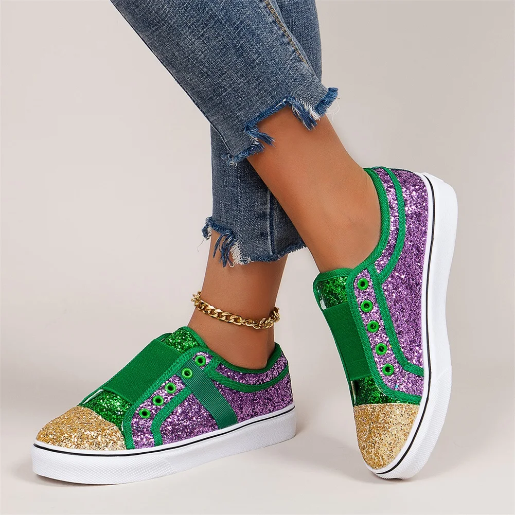 

New Women's Casual Shoes Fashion Sequins Slip On Flat Sneakers Comfortable Big Size Woman Walking Vulcanized Shoes Zapatos Mujer