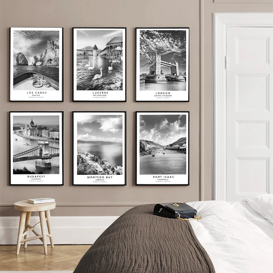 Гонконг Монтего Бей Будапешт черно-белая архитектура модная настенная живопись