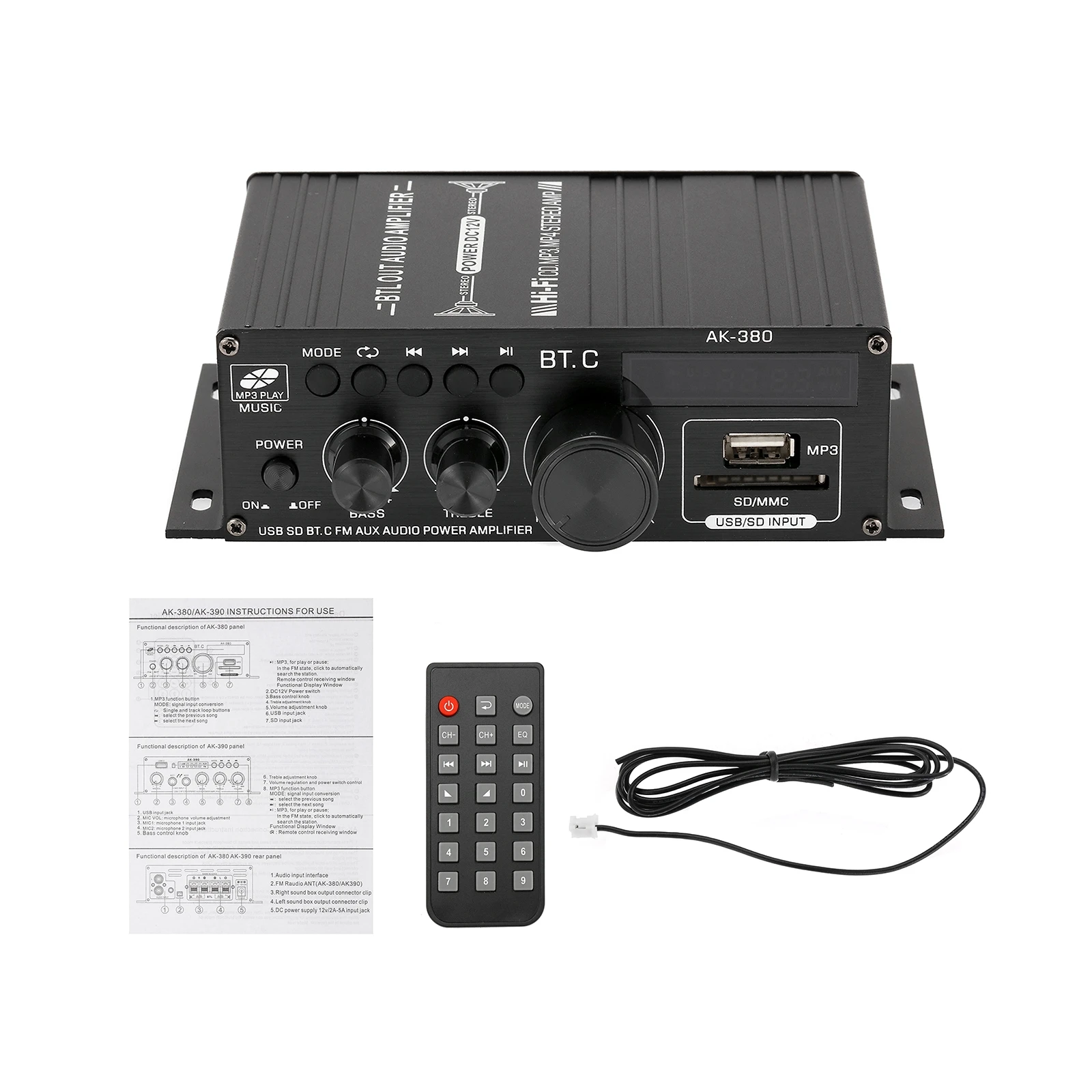 Фото AK380 2-канальный Bluetooth Hi-Fi усилитель с питанием стерео аудио автомобильные динамики усилитель с питанием сабвуфера усилитель №4