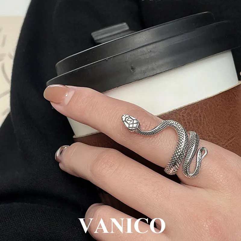 

Корейские модные ретро-змеиные открытые кольца Серебро 925 пробы Панк, готика, винтаж Регулируемые кольца для животных Snake Cobra для женщин и мужчин