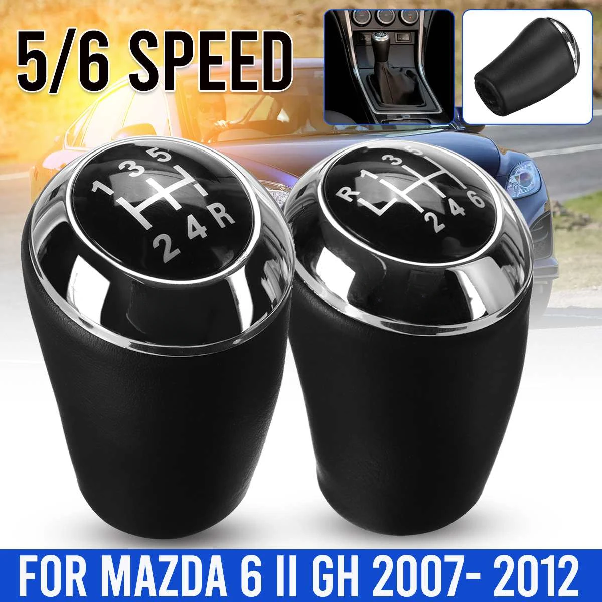 

5 6-скоростная ручка переключения передач из искусственной кожи, рычаг переключения передач для MAZDA 6 II GH 2007 2008 2009 2010 2011 2012