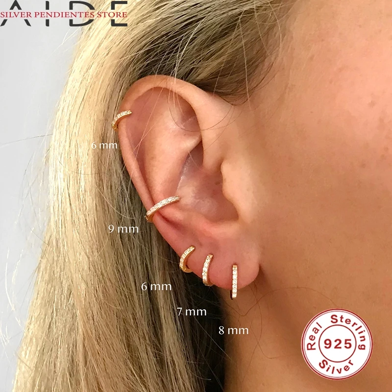 

AIDE Round Circle Zircon Crystal Earrings For Women 925 Sterling Silver Jewelry Simple Small Hoop Earrings Pendientes Mujer