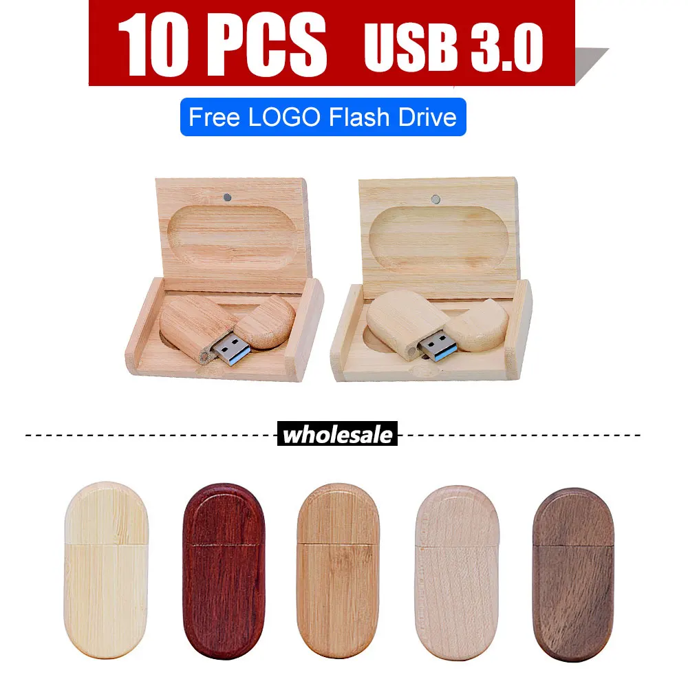 

10 шт. Бесплатный Логотип Деревянный + коробка USB 3,0 флеш-накопитель 4 ГБ 16 ГБ 32 ГБ 64 ГБ флэш-накопитель карта памяти свадебная фотография Подарок U-диск