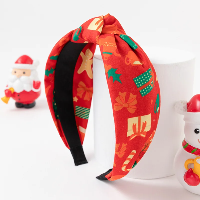 

Рождественская Женская повязка на голову с узлом в середине и широкой стороне, прессованная повязка на голову для вечерние ринки, Рождества