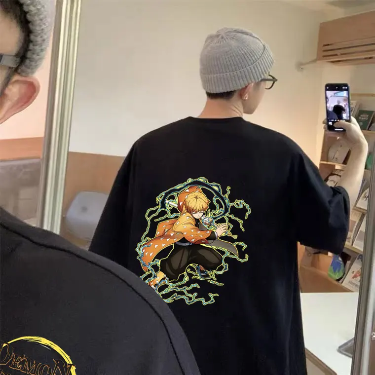 

Japanese Anime Demon Slayer Agatsuma Zenitsu Print T-shirt Men's Manga Kimetsu No Yaiba Tshirt Men Women 100% Pure Cotton Tees