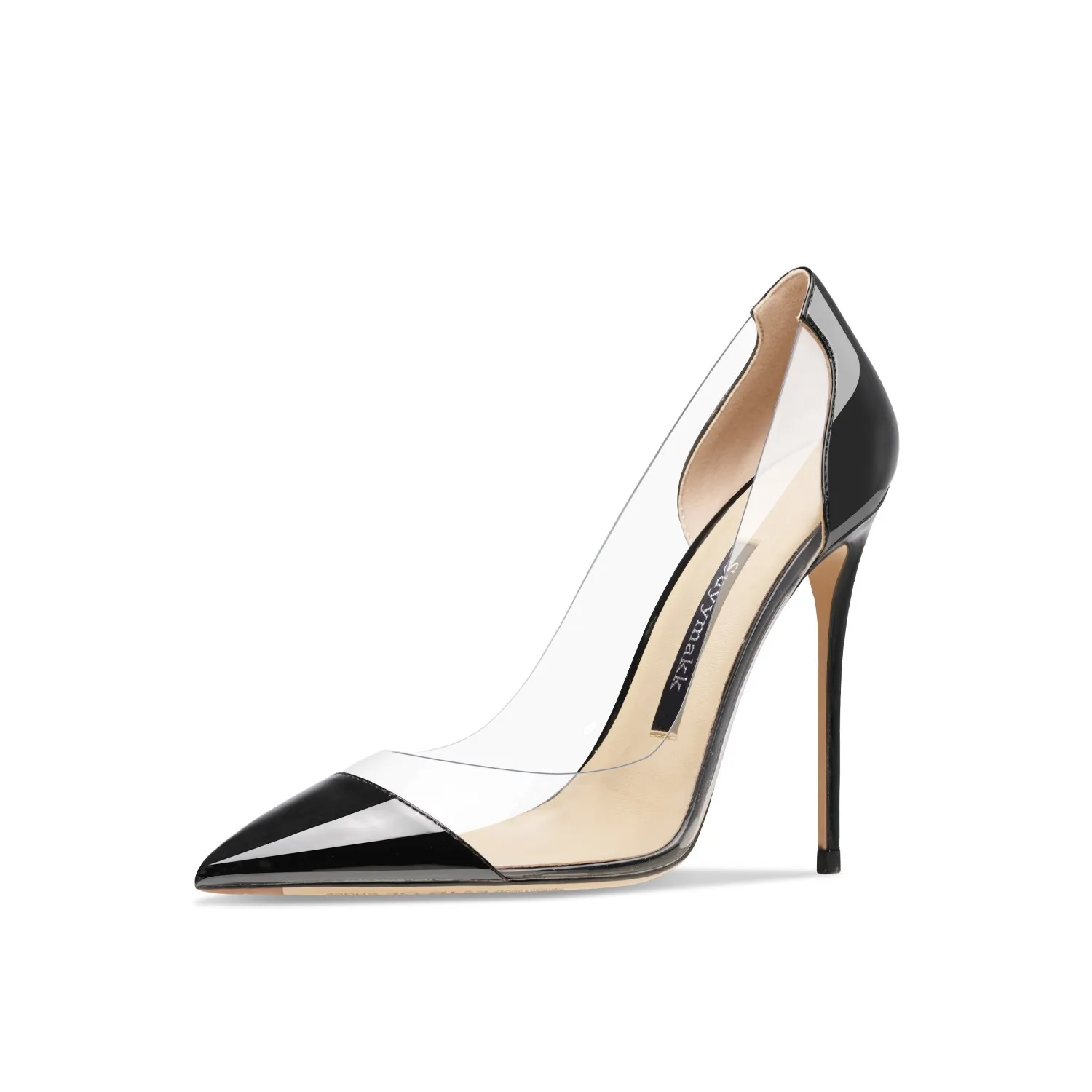 2023 Genuine Leather Black Shallow Cut Transparent High Heels New Summer Slim Pumps Versatile Temperament Sexy Women's Shoes10cm