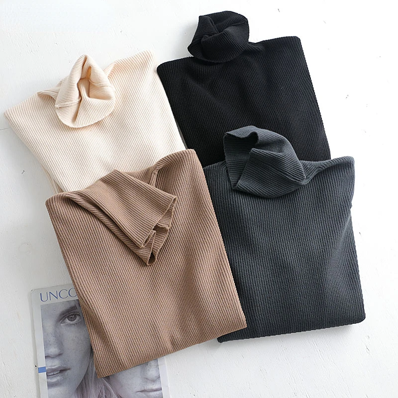 

New2022 collar Loose soft pure color turtleneck Sweater Pullovers for Women Casual Long Sleeve Sweater Jumpers Female top