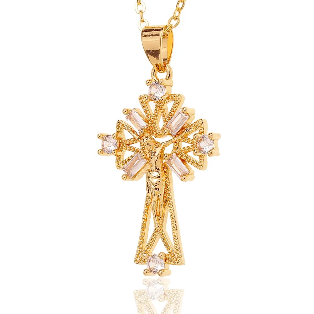 

Women's Religious Jesus Pendant Retro Personality Copper Necklace Inlaid with Zircon Ornaments Party Christmas Gifts