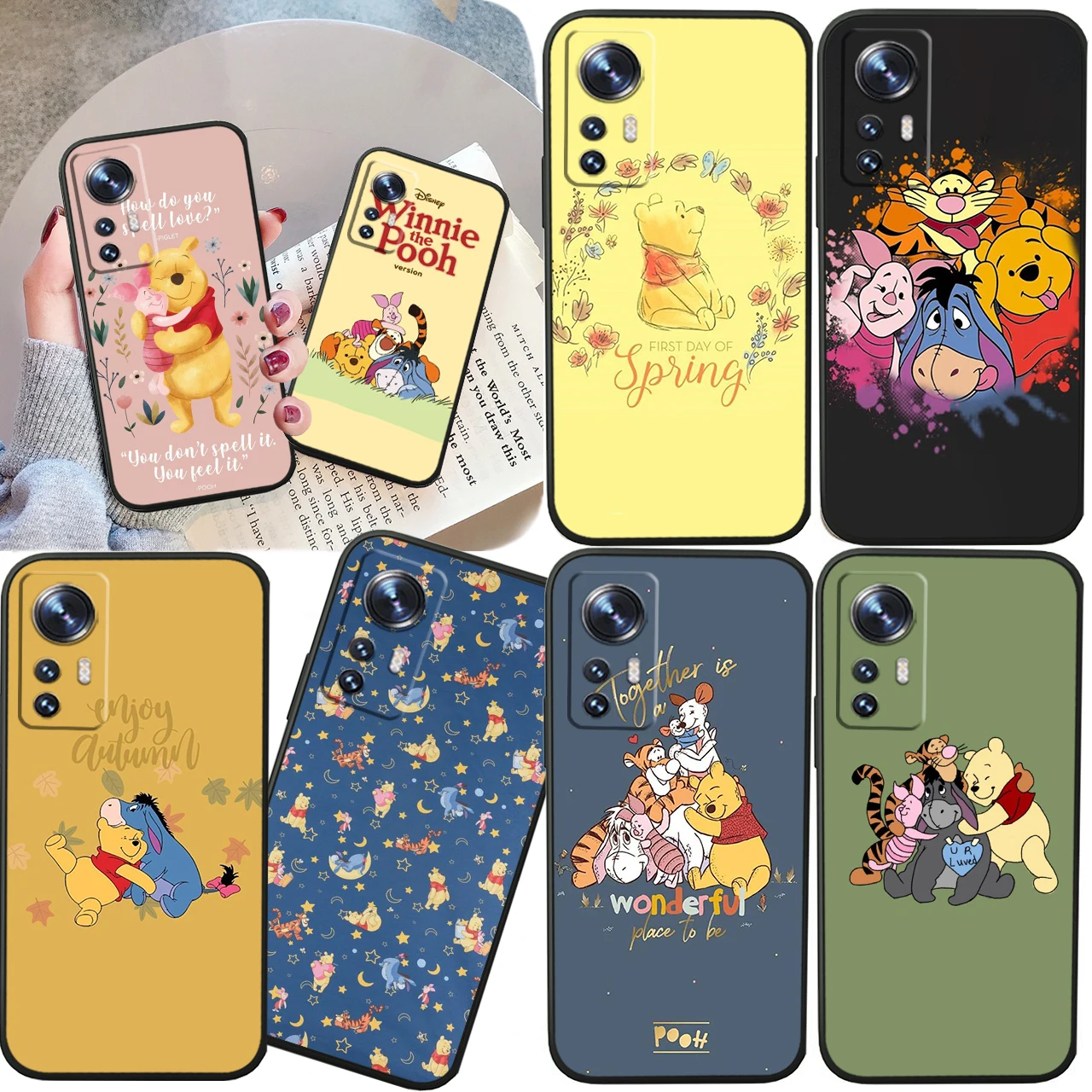 

Cute Disney Winnie Bear For Xiaomi Mi 13 12T 11X 10T Note 10 Ultra Pro Lite 5G Soft Silicone Black Phone Case