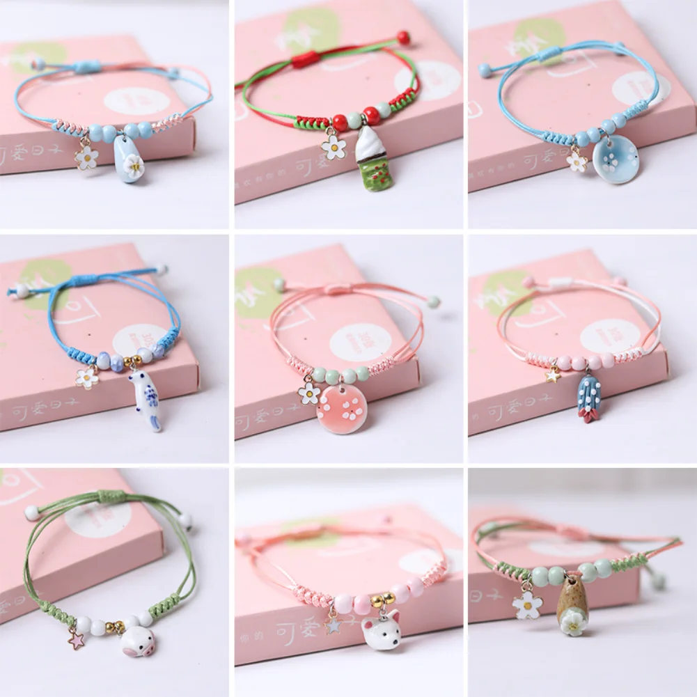 

Adjustable Ceramic Braided Bracelets for Women Handmade Cute Cartoon Charm Bracelet Korean Sweet Girl Fashion Jewelry Accessorie