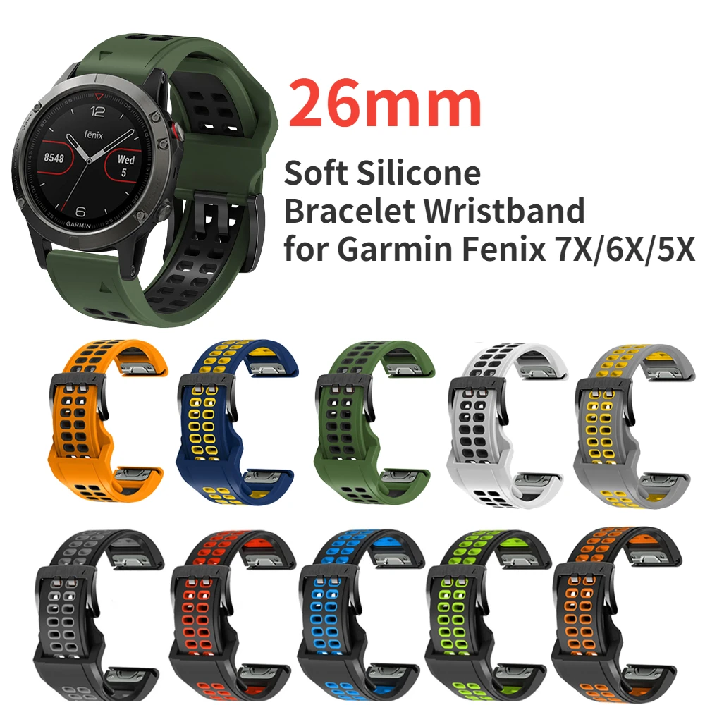 

26mm Silicone Watch Band Straps for Garmin Fenix 7X/6X/5X Descent Mk1 Mk2 Mk2i D2 Charlie Smart Watch Band Straps Quick Releas