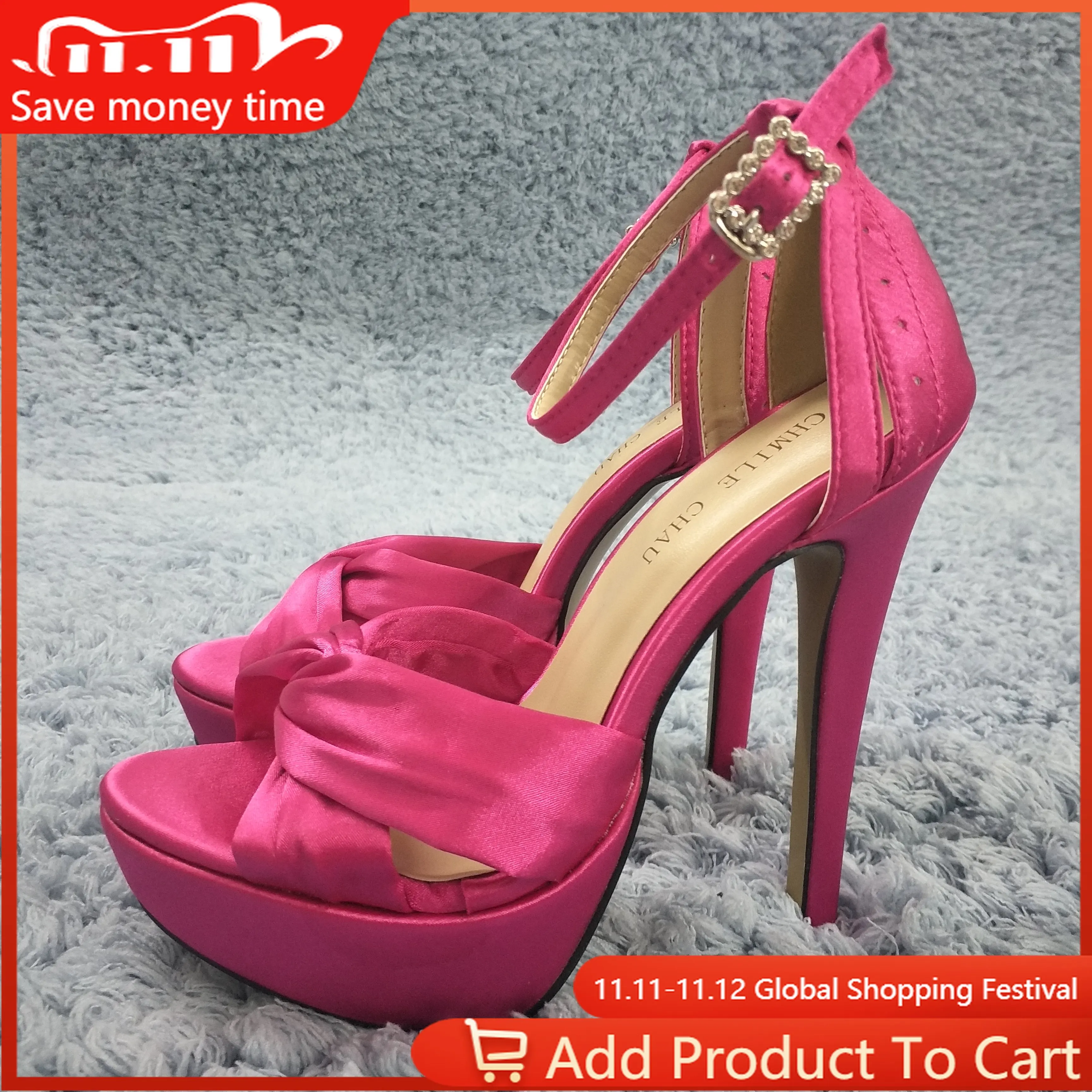 

Women Stiletto High Heel Sandal Sexy Ankle Strap Open Toe Platform Pink Satin Fashion Wedding Bridals Party Lady Shoe 3463SL-b1