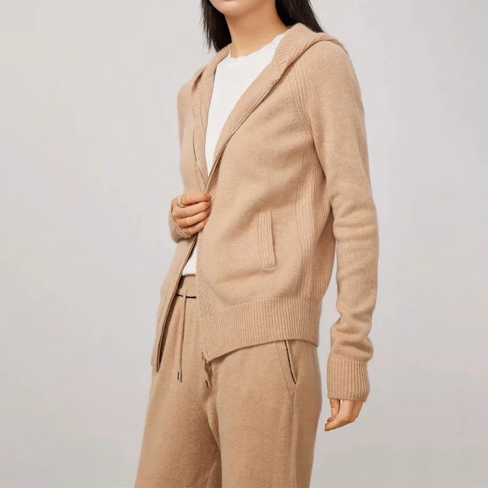 

Zipper Women's Fashion Double Thickened Hooded Zip Long Sleeve Jersey Sweatshirt Hooded Cardigan Casual Pants Set Ngvp #nigo6794