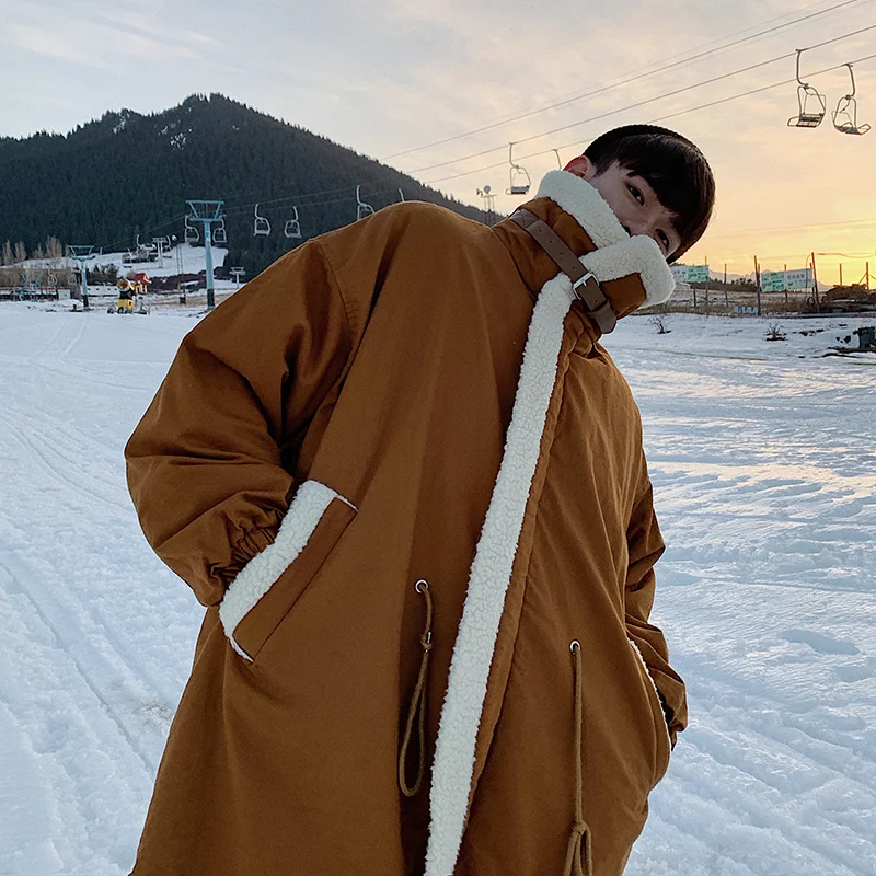 Winter Thicken Long Coat Men Warm Fashion Oversize Lamb Wool Jacket Men Korean Loose Thick Long Jacket Mens Overcoat M-2XL