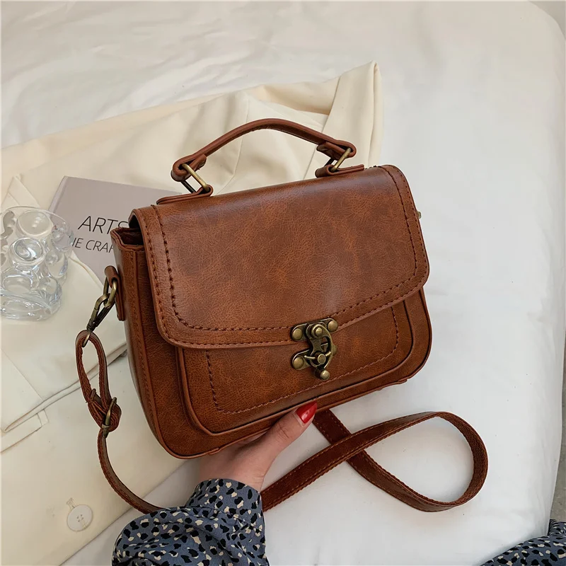

New Luxury Women Vintage PU Leather Top-handle Shoulder Bags Ladies Casual Flap Crossbody Female Messenger Handbags