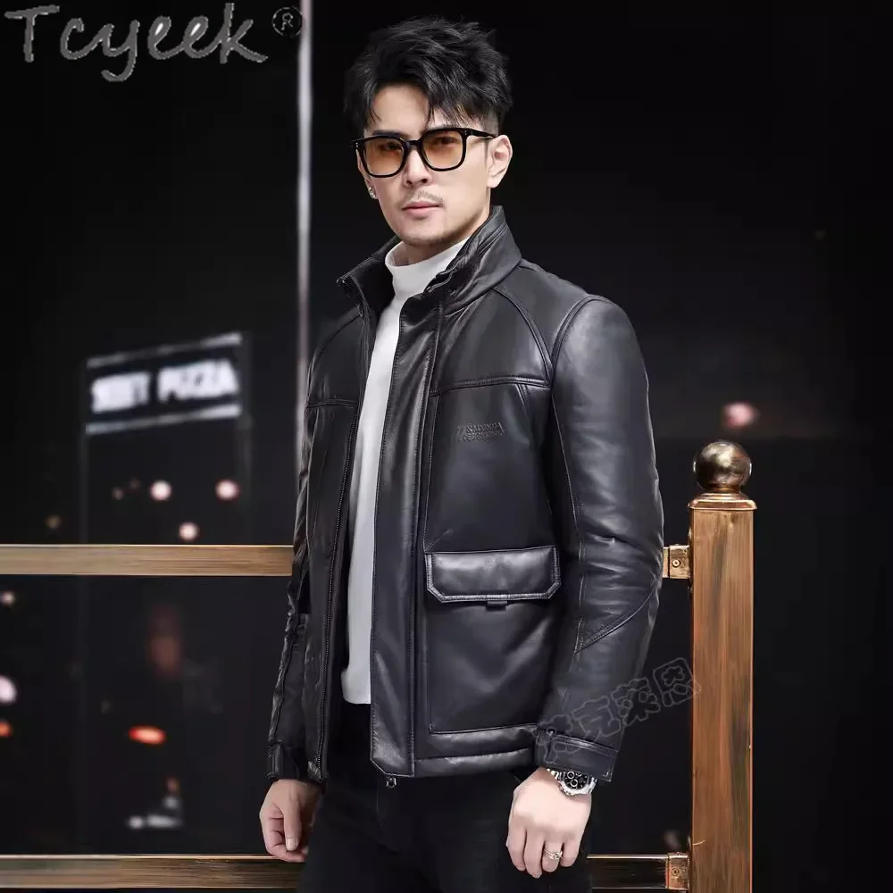 Tcyeek мужские куртки из натуральной кожи повседневная белая куртка на гусином пуху