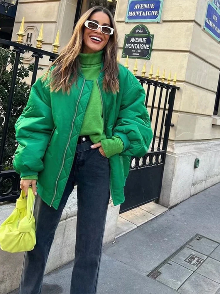 

Женская однотонная свободная повседневная куртка на молнии, женская зимняя модная уличная одежда с круглым вырезом и рукавами-фонариками, женские элегантные толстые пальто, 2023