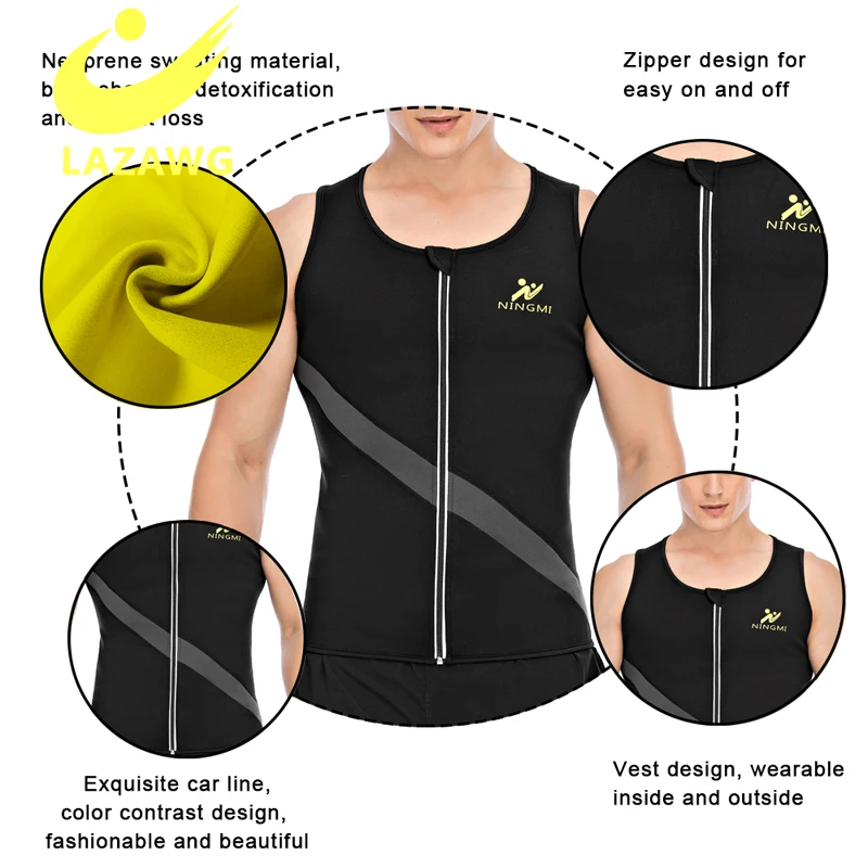 LAZAWG Men Body Shaper Waist Trainer Vest Slimming Shirt Sauna Sweat Tank Tops Neoprene Undershirt Fat Burner Workout Shapewear