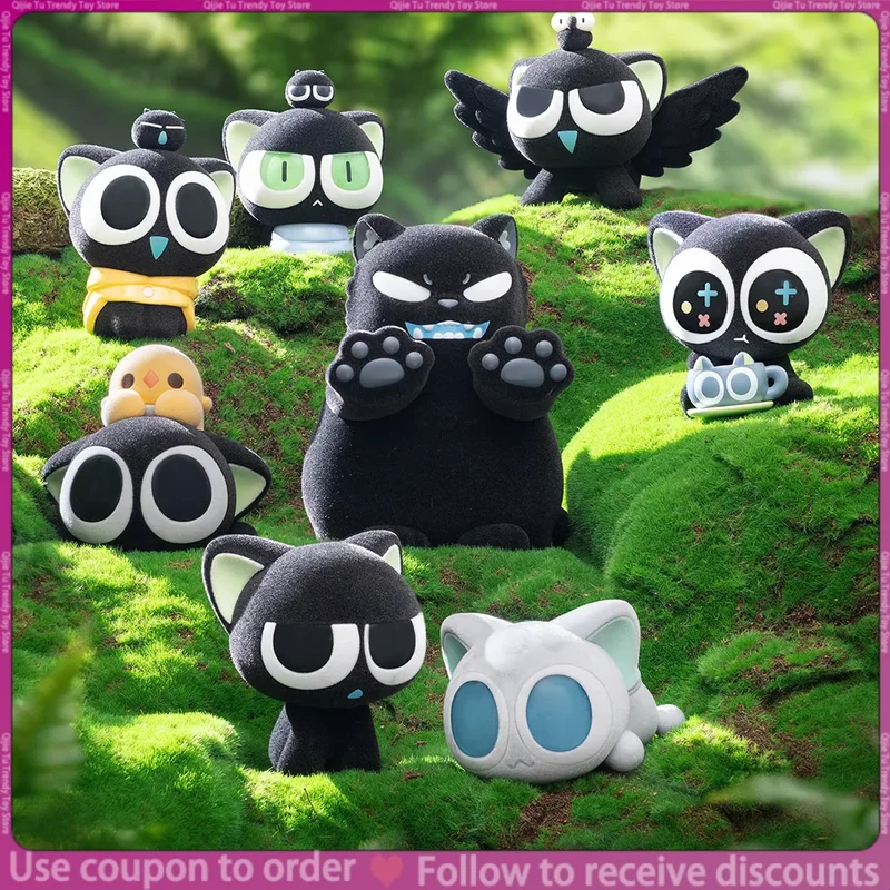 Фото НОВИНКА Оригинальная коллекционная фигурка Mstarsp La Please Pet The Fluffy Xiaohei Series Flocked Blind Box Luo Xiaohei, модная игрушка, милый подарок, 8-9 см №1