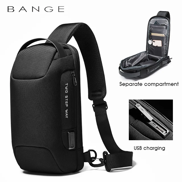 

Мужская водонепроницаемая сумка BANGE через плечо из ткани Оксфорд с USB, сумка-слинг через плечо с защитой от кражи, многофункциональный дорожный мессенджер, нагрудная сумка для мужчин