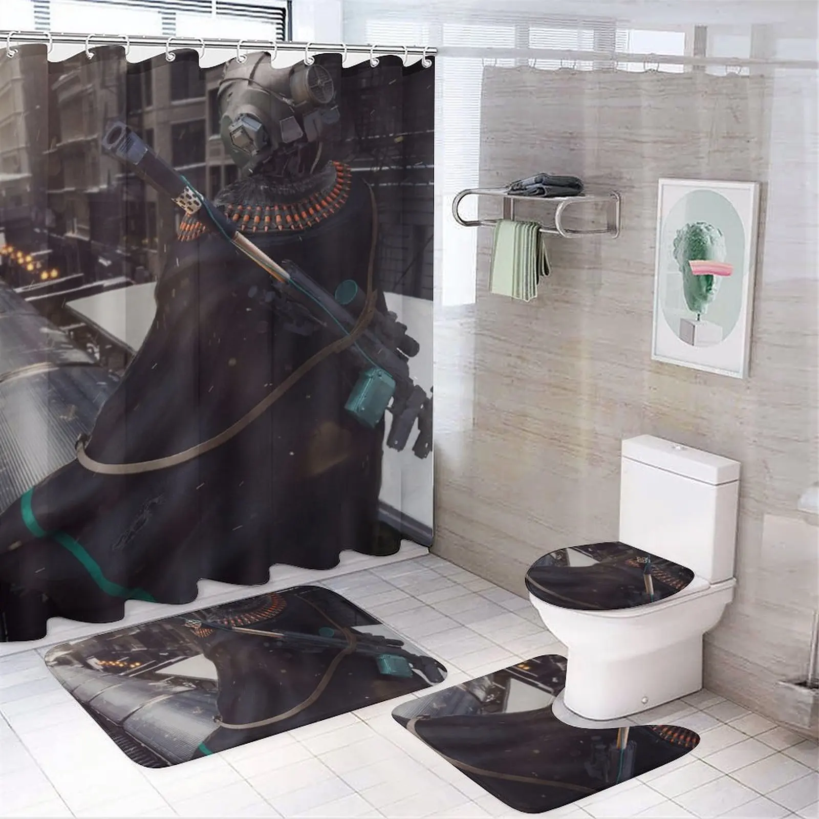 

Набор из 4 декоративных занавесок для душа с принтом, водонепроницаемое покрытие для ванной комнаты, наволочка для экрана, чехол для унитаза