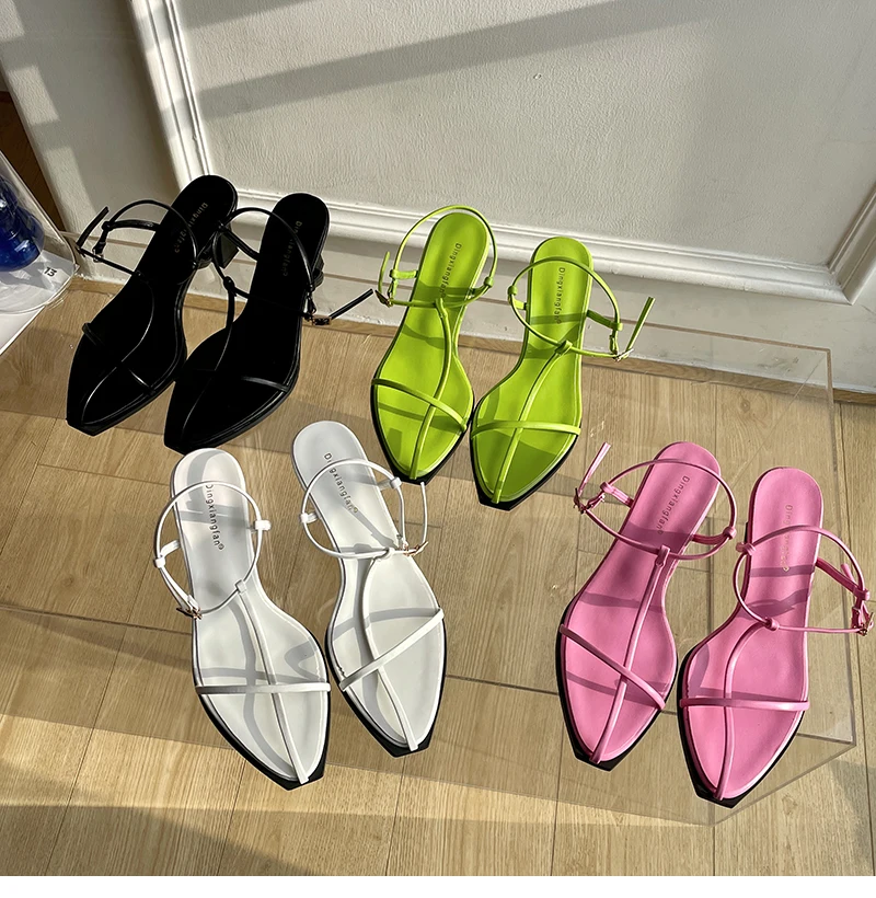 

Bailamos2023 Brand New Women Sandal Fashion Narrow Band Heels Ladies Gladiator Shoes Pointed Toe Ankle Buckle Sandsla Zapatos Mu
