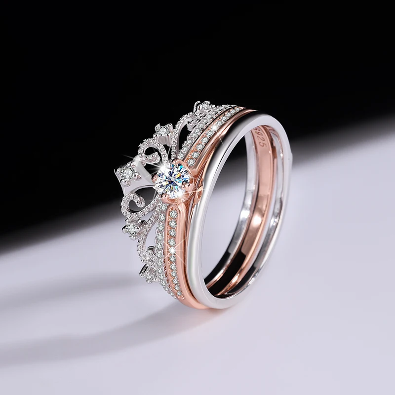 Sterling silver moissanite Castle fireworks with double rose gold color separation diamond ring necklace  fine jewelries