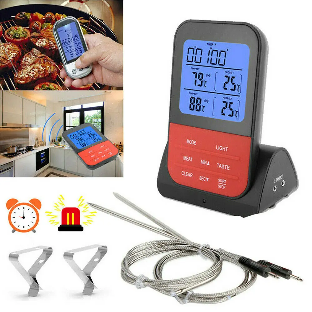 

Wireless Waterproof BBQ Thermometer Digital Cooking Meat Food Kitchen Oven Grilling Thermometer With Timer Function