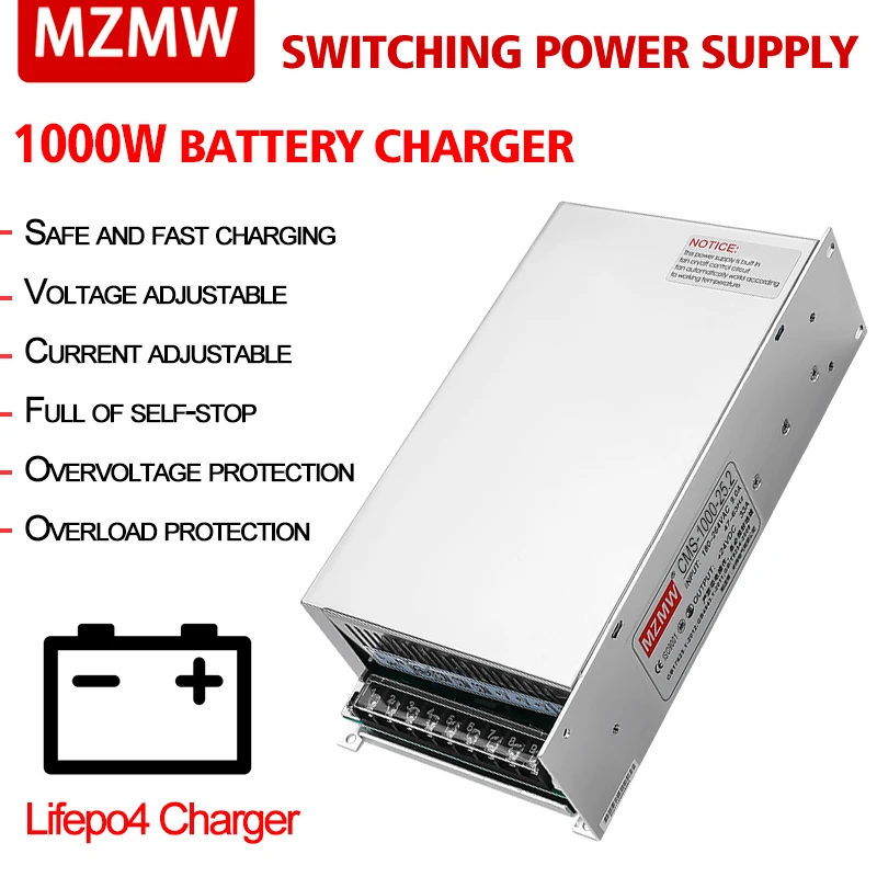 MZMW 1000W Lifepo4 Зарядное устройство для литиевой батареи Регулируемый источник