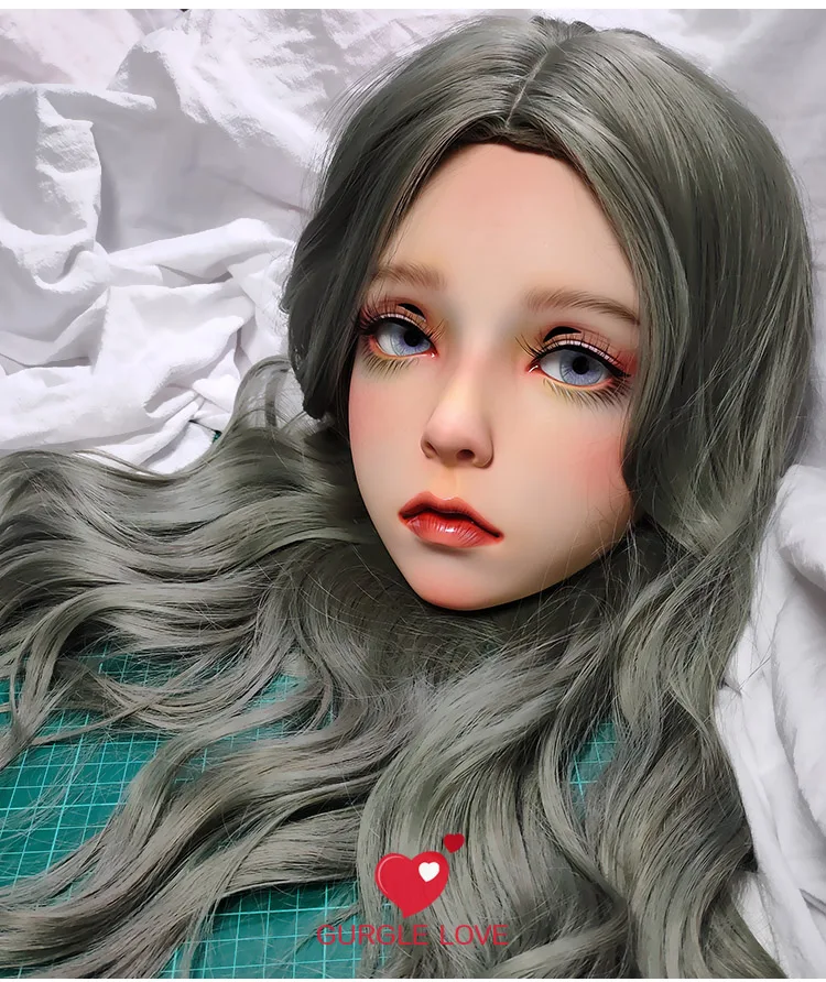 (Xu)Female Sweet Girl Resin Half Head Kigurumi Mask With BJD Eyes Cosplay Japanese Anime Role Lolita Doll Crossdressing |