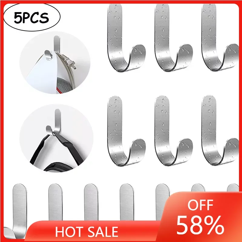 

Self Adhesive Hooks Heavy Duty Stainless Steel Wall Hooks Waterproof Sticky Hooks For Hanging Bathroom Towels Keys Coat Bag