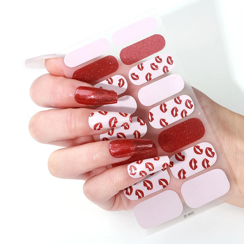 

Gel Nail Stickers Strips Full Cover Adhesive Slider Wraps Valentine's Day Love Lip Pattern Manicure Sticker Nail Art Accessories