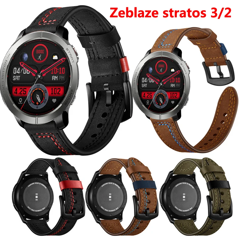 

Quick Release Leather Watchbands for Zeblaze Stratos 3 2 Lite Casual Belt Smart Watch Strap Soft Bracelet Wrist Watch Band 22mm
