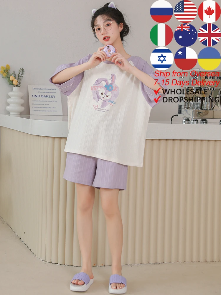 

Летняя мода Disney Kawaii StellaLou пижамные комплекты для женщин 100% хлопок PJS симпатичная мультяшная ночная рубашка Atoff домашняя атласная ночная руба...
