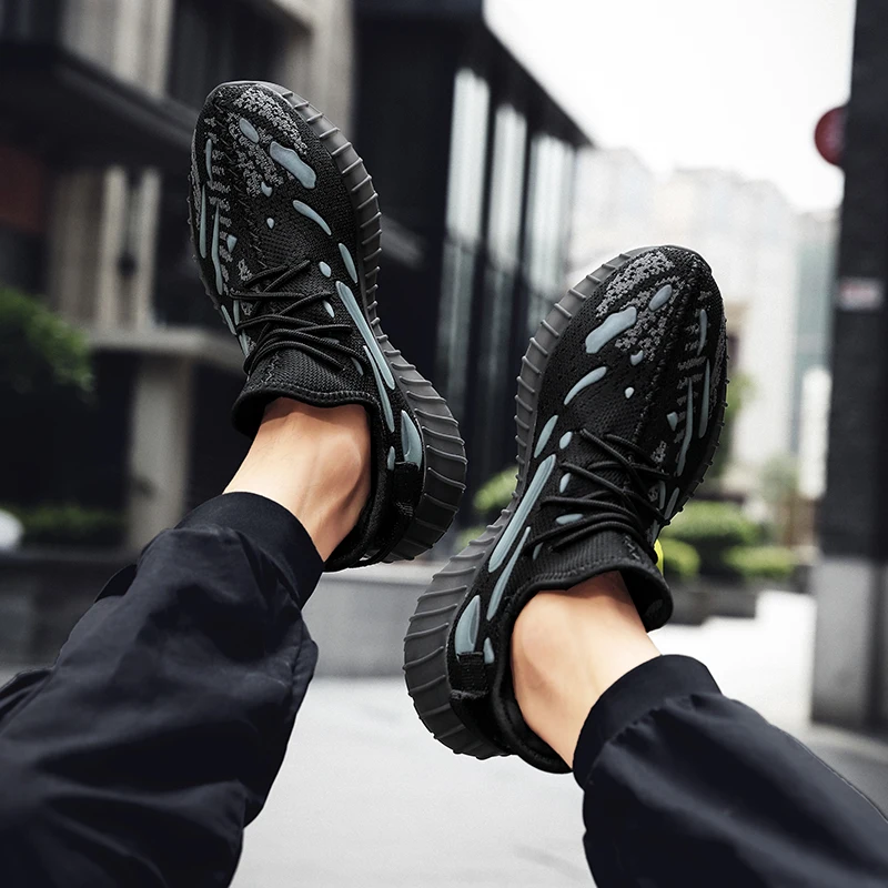 

2022 Men Sneakers New Casual Shoes Running Sports Tennis Flying Woven Breathable Comfortable Non-slip Elastic Fashion Male Shoes