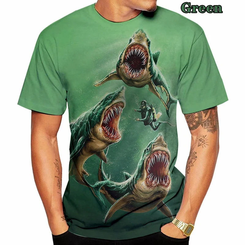 Мужская Летняя Повседневная футболка модная с 3D-принтом акулы |