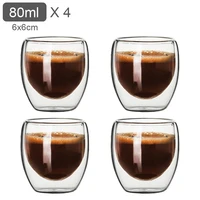 80ml double wall glass cup transparent handmade heat resistant tea drink cups mini whisky cup 100 centigrade espresso coffee cup