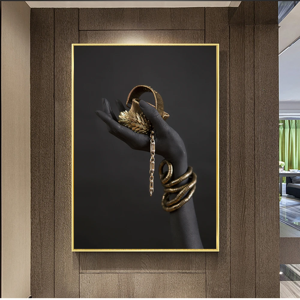 

Black Woman Hand With Gold Jewelry Wall Art Canvas Painting Posters And Prints Pop Art On The Wall Picture For Home Decoration