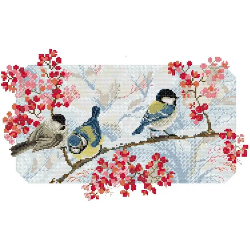 

Набор для вышивки крестиком с тремя маленькими птицами, набор для холста с рисунком животных Aida 14ct 11ct 16ct, «сделай сам», Ручное шитье, домашний декор