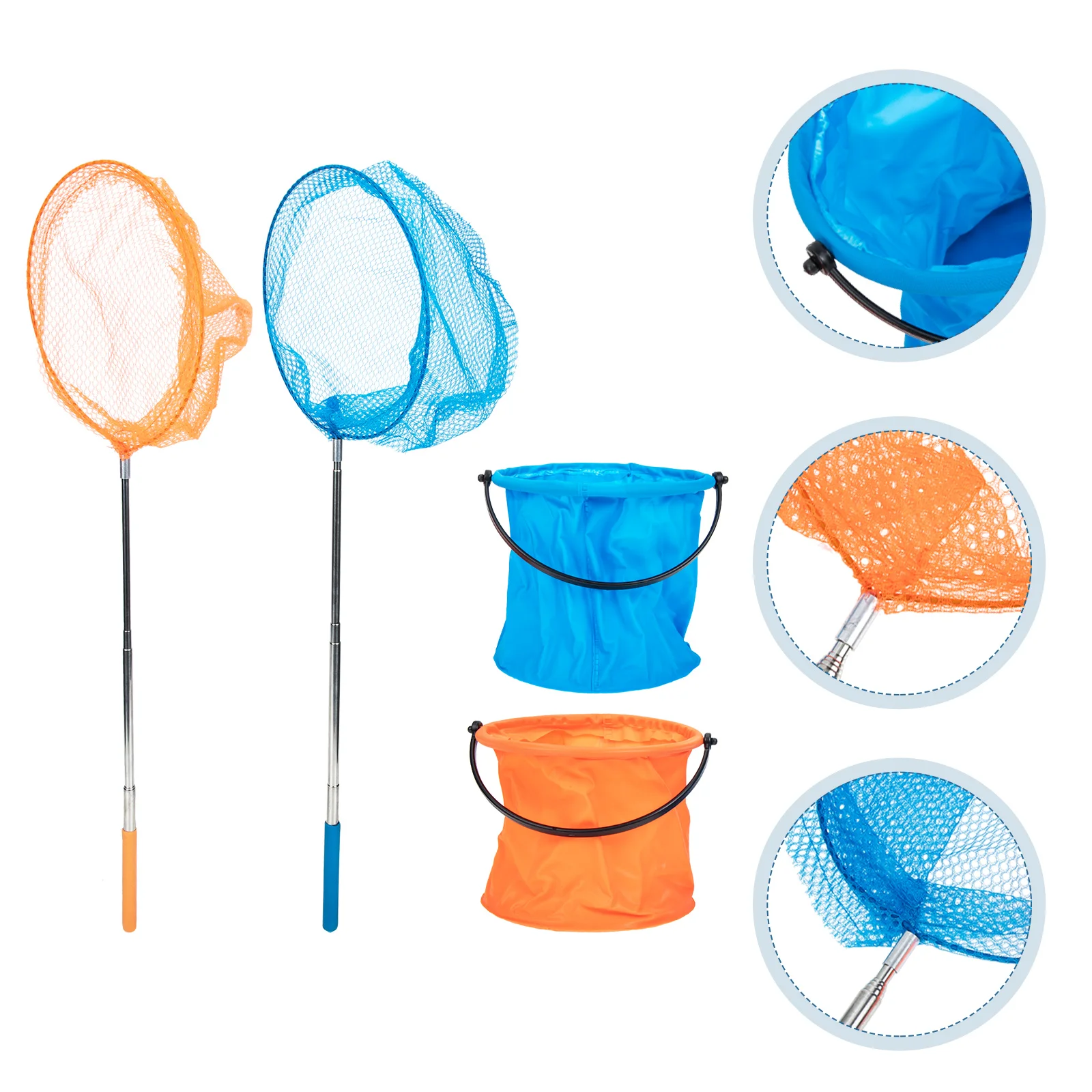 

2 Sets Kid Outdoor Toys Telescopic Fishing Net Children Insect Nets Stainless Steel Tool Catching Bug Catcher Kits Kids Buckets