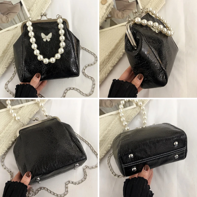 Pearl portable evening bag Butterfly decoration Clutch bag fashion women's shoulder bag Metal frame crossbody bag for women 2023