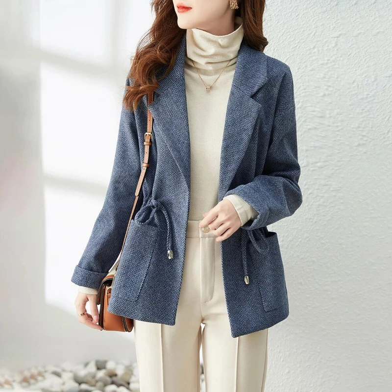 

Women Woolen Blends Coats Clothing Female Fashion Turn-down Collar England Jacket Ladies Long Sleeve Outerwear Overcoat G161